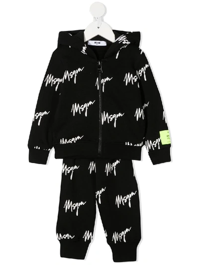 Msgm Babies' Logo-print Hooded Tracksuit Set In Black