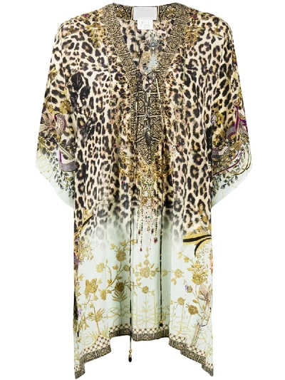 Camilla V-neck Leopard Print Silk Tunic In Neutrals