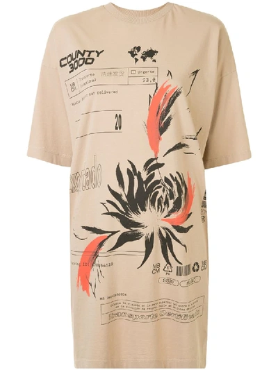 Marcelo Burlon County Of Milan Printed Short T-shirt Dress In Brown
