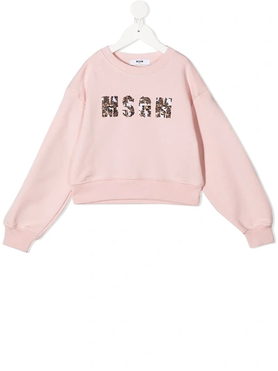 Msgm Kids' 亮片logo印花套头衫 In Pink