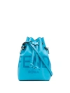 Fendi Mon Trésor Logo-debossed Mini Leather Bucket Bag In Pool Palladium