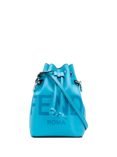 Fendi Mon Trésor Logo-debossed Mini Leather Bucket Bag In Pool Palladium
