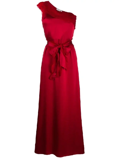 Pre-owned Valentino Pleated Single Shoulder Evening Dress In Red