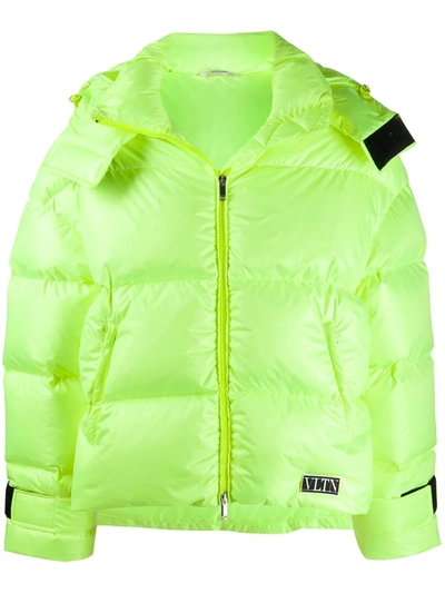 Valentino Quilted Hooded Down Jacket In Yellow
