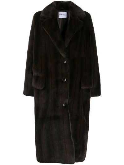Stand Studio Notched-lapels Midi Faux-fur Coat In Brown