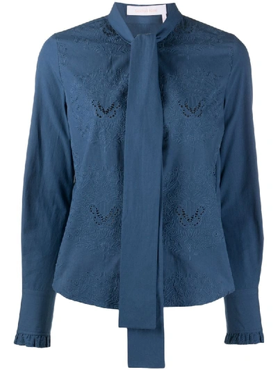 See By Chloé Long-sleeve Pussybow Blouse In Blue