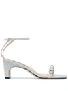 Sergio Rossi 60mm Embellished Glitter Leather Sandals In Silver