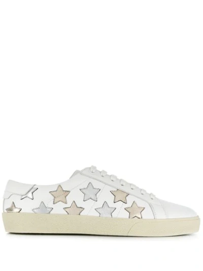 Saint Laurent Court Classic Appliquéd Metallic-trimmed Leather Sneakers In White