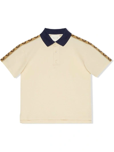 Gucci Kids' Interlocking G Logo 条纹polo衫 In White