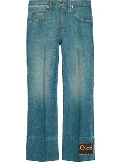 Gucci Logo-patch Bootcut Jeans In Blue