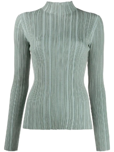 Acne Studios Ribbed Cotton-blend Turtleneck Sweater In Gray Green