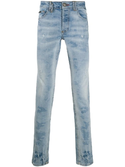 Philipp Plein Institutional Super Straight Jeans In Blue