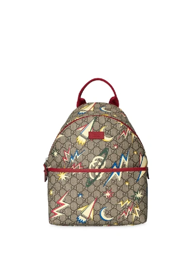 Gucci Kids' Gg Supreme Space Printed Canvas Backpack In Neutrals