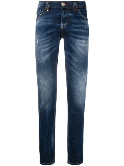Philipp Plein Flame-patch Straight-leg Jeans In Blue