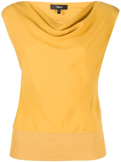 Theory Silk Boat Neck Blouse In Yellow