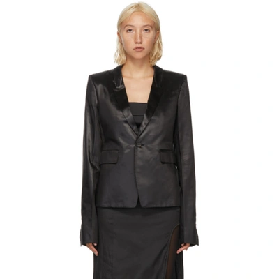 Rick Owens Single-breasted Leather Blazer In Black