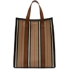 BURBERRY BURBERRY BEIGE AND MULTICOLOR SMALL STRIPED CANVAS TOTE