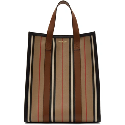 Burberry Small N/s Icon Stripe Book Tote Bag In Brown