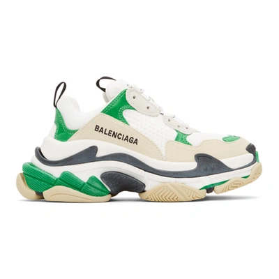 Balenciaga 绿色 And 白色 Triple S 运动鞋 In Neutrals