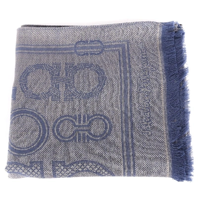 Ferragamo Cashmere And Silk Scarf With Iconic Gancini Motif In Blue