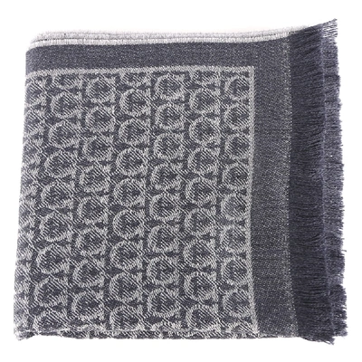 Ferragamo Gancini Motif Wool Scarf In Grey