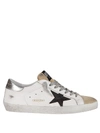GOLDEN GOOSE WHITE AND BEIGE LEATHER SUPER-STAR SNEAKERS,11467775