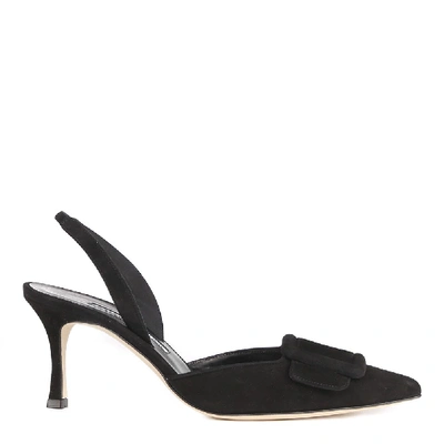 Manolo Blahnik 70mm Maysli Suede Slingback Pumps In Black