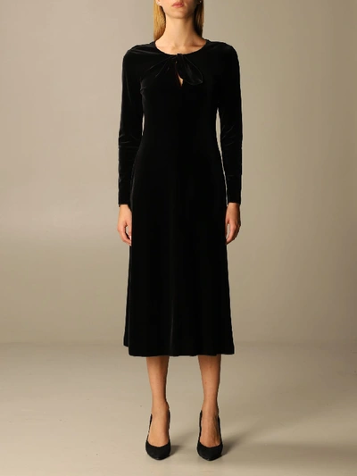 Emporio Armani Midi Dress In Velvet In Black