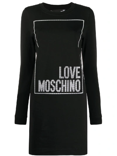 Love Moschino Jewelled Logo Print Jumper Dress In Black