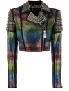 PHILIPP PLEIN RAINBOW-STUDDED BIKER JACKER