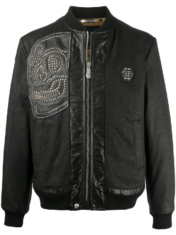 Philipp Plein Outline Skull Bomber Jacket In Black | ModeSens