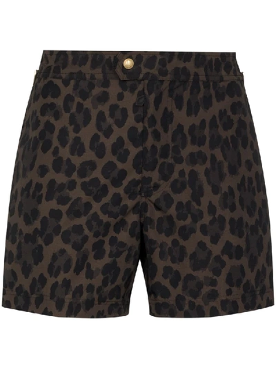 Tom Ford Slim-fit Short-length Leopard-print Swim Shorts In Brown