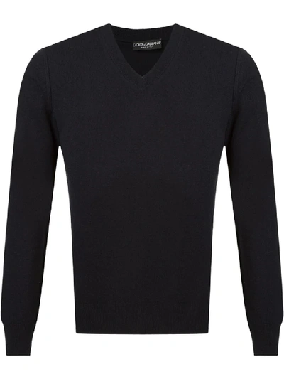 Dolce & Gabbana Cashmere V-neck Sweater In Blue