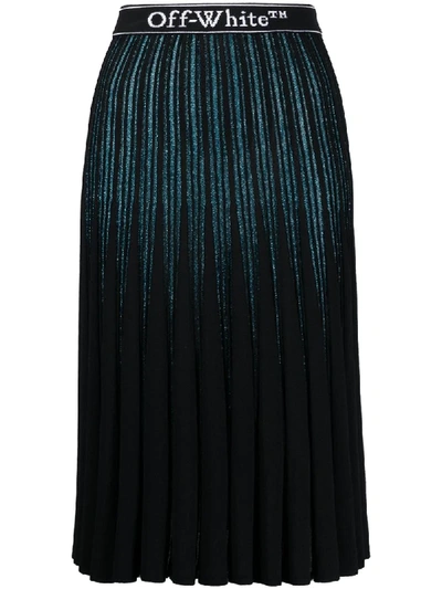 Off-white Glitter-stripe Pleated Skirt In Blue