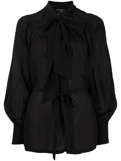 Ann Demeulemeester Pussy-bow Belted Chiffon Blouse In Black