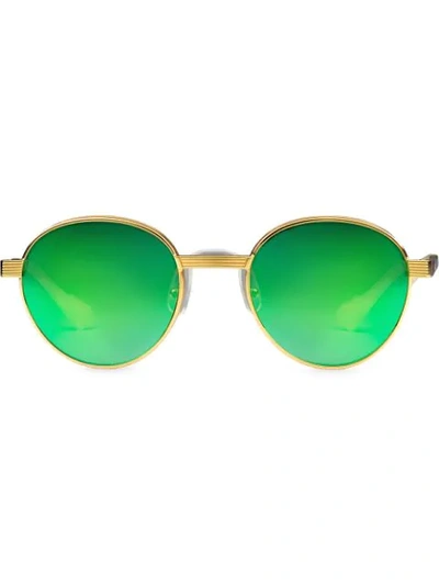 Gucci 圆框太阳眼镜 In Gold Metal And Green