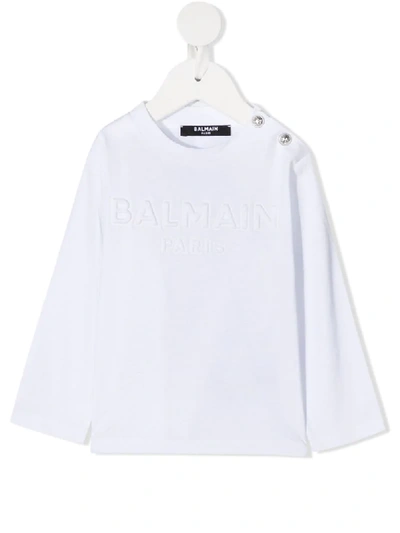 Balmain Babies' Embossed Logo Sweatshirt In Bianca