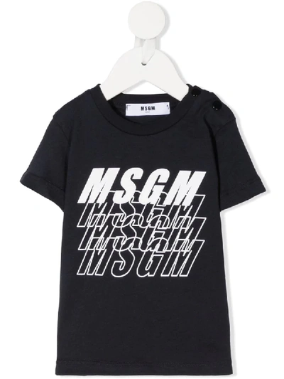 Msgm Babies' Repeat Logo Print T-shirt In Blue