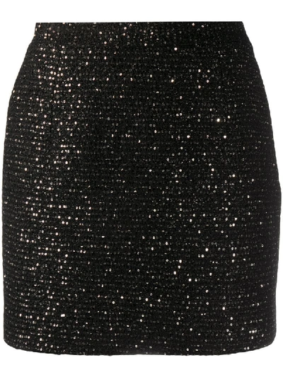 Alessandra Rich High Waist Sequin Tweed Mini Skirt In Black