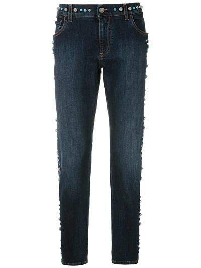 Dolce & Gabbana Studded Slim-fit Jeans In Blue