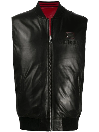 Philipp Plein Embroidered Outline Skull Gilet Jacket In Black