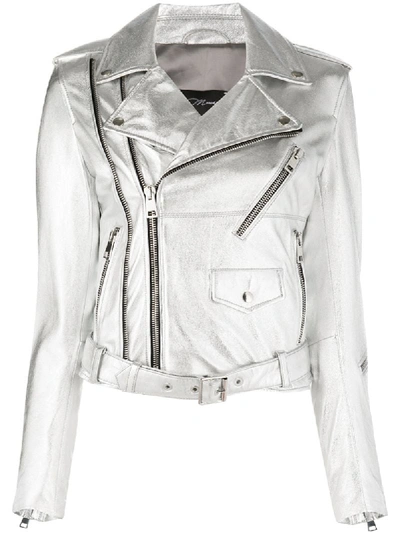 Manokhi Metallic Multi-pocket Biker Jacket In Silver