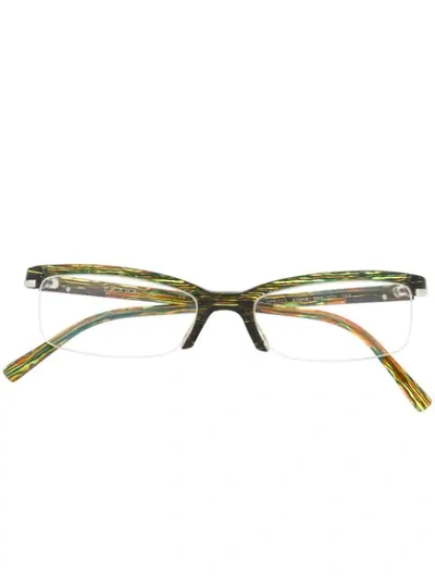 Pre-owned Prada 1990s Marble Effect Square Glasses In Green