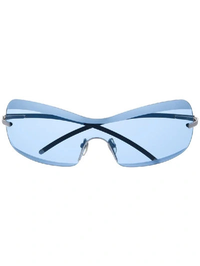 Pre-owned Giorgio Armani 超大框太阳眼镜 In Blue