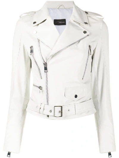 Manokhi Belted Multi-pocket Biker Jacket In White