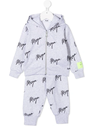 Msgm Babies' Logo-print Cotton Tracksuit Set In Grey