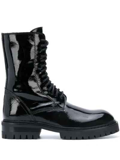 Ann Demeulemeester Patent Leather Lace-up Boots In Black