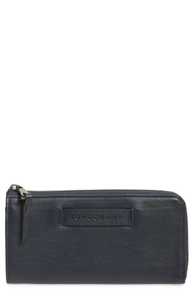 Longchamp 3d Leather Wallet In Midnight Blue