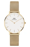 Daniel Wellington Petite Evergold Mesh Strap Watch, 32mm In Gold/ Eggshell