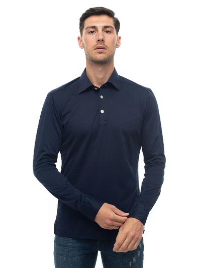 Kiton Polo Shirt Long Sleeves Blue Cotton Man